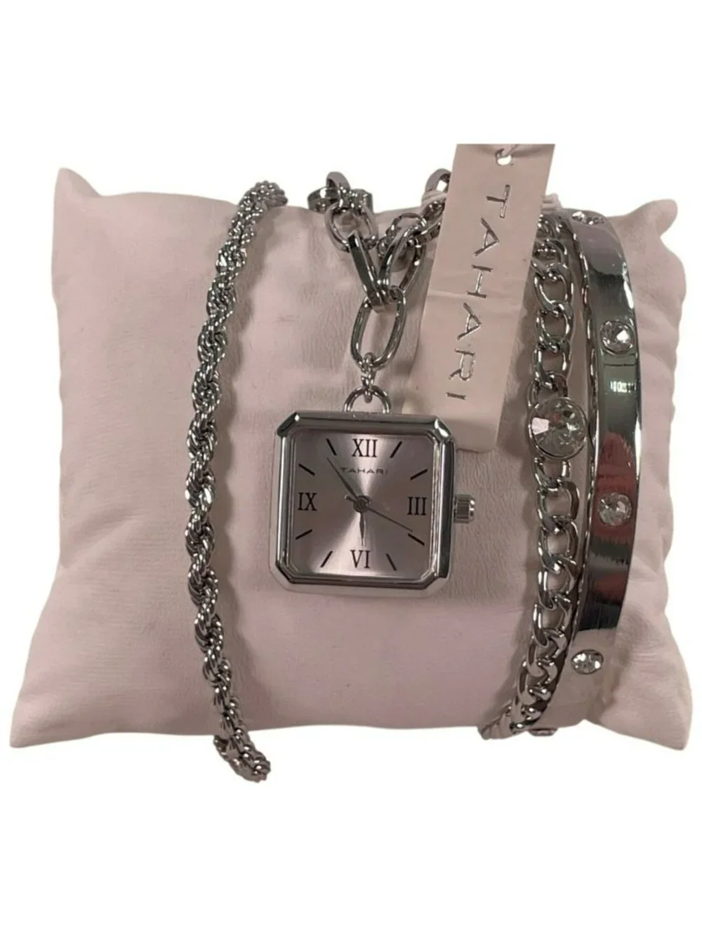 Tahari Silver-Tone Bracelet Watch & Rhinestone Accents Women's BOXED NEW
